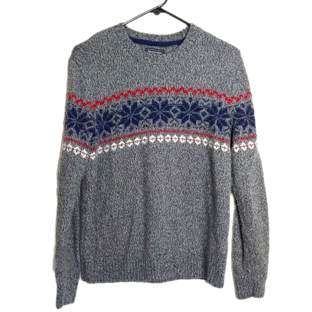 Abercrombie & Fitch Men's Gray Crew Neck Wool Cotton Winter Sweater Size Small